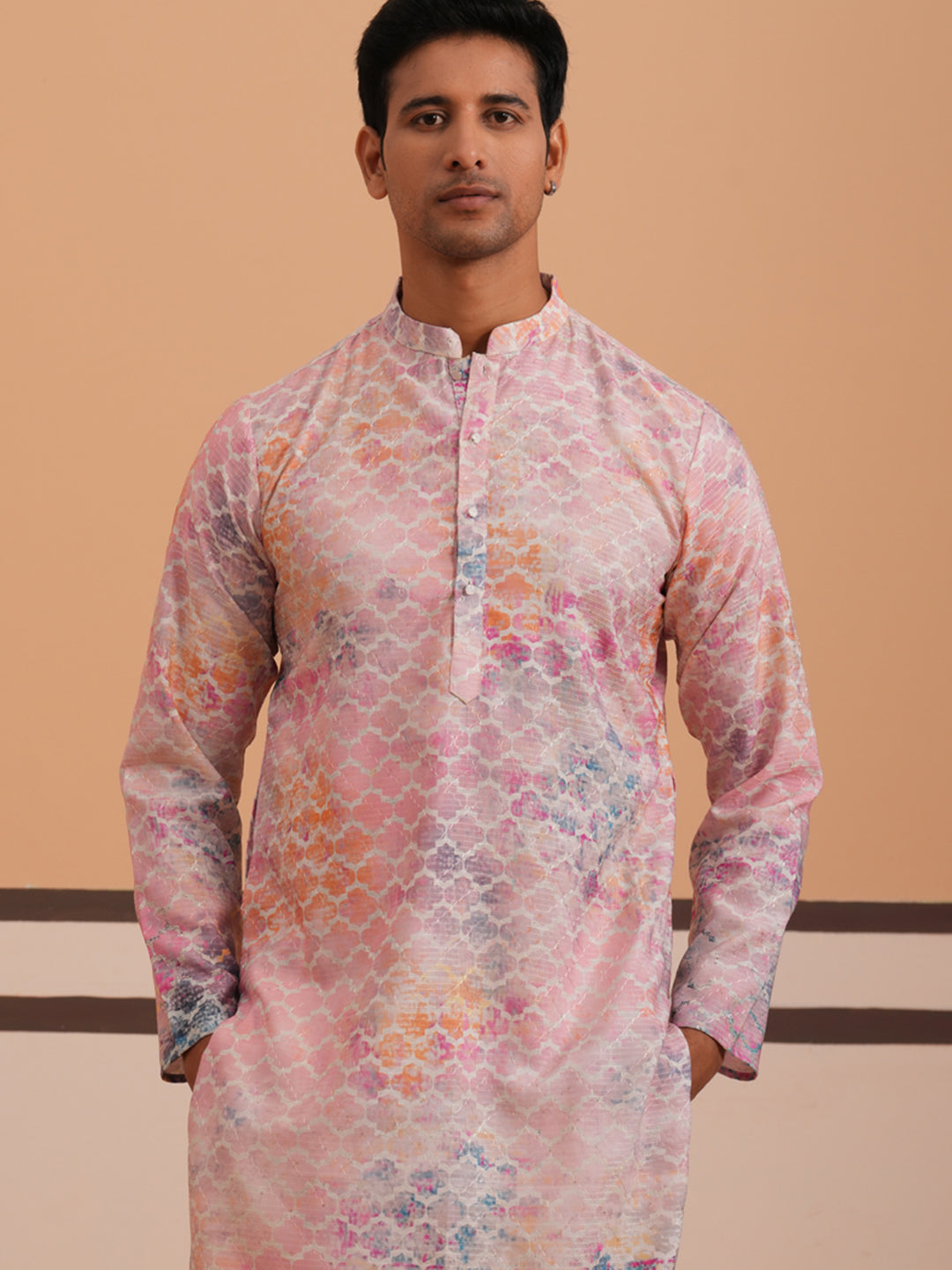 Abstract Printed & Embroidered Kurta ( 65KO 5364 Peach ) [FF] [Q-8]
