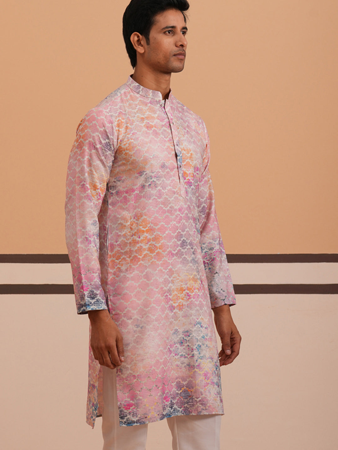 Abstract Printed & Embroidered Kurta ( 65KO 5364 Peach ) [FF] [Q-8]