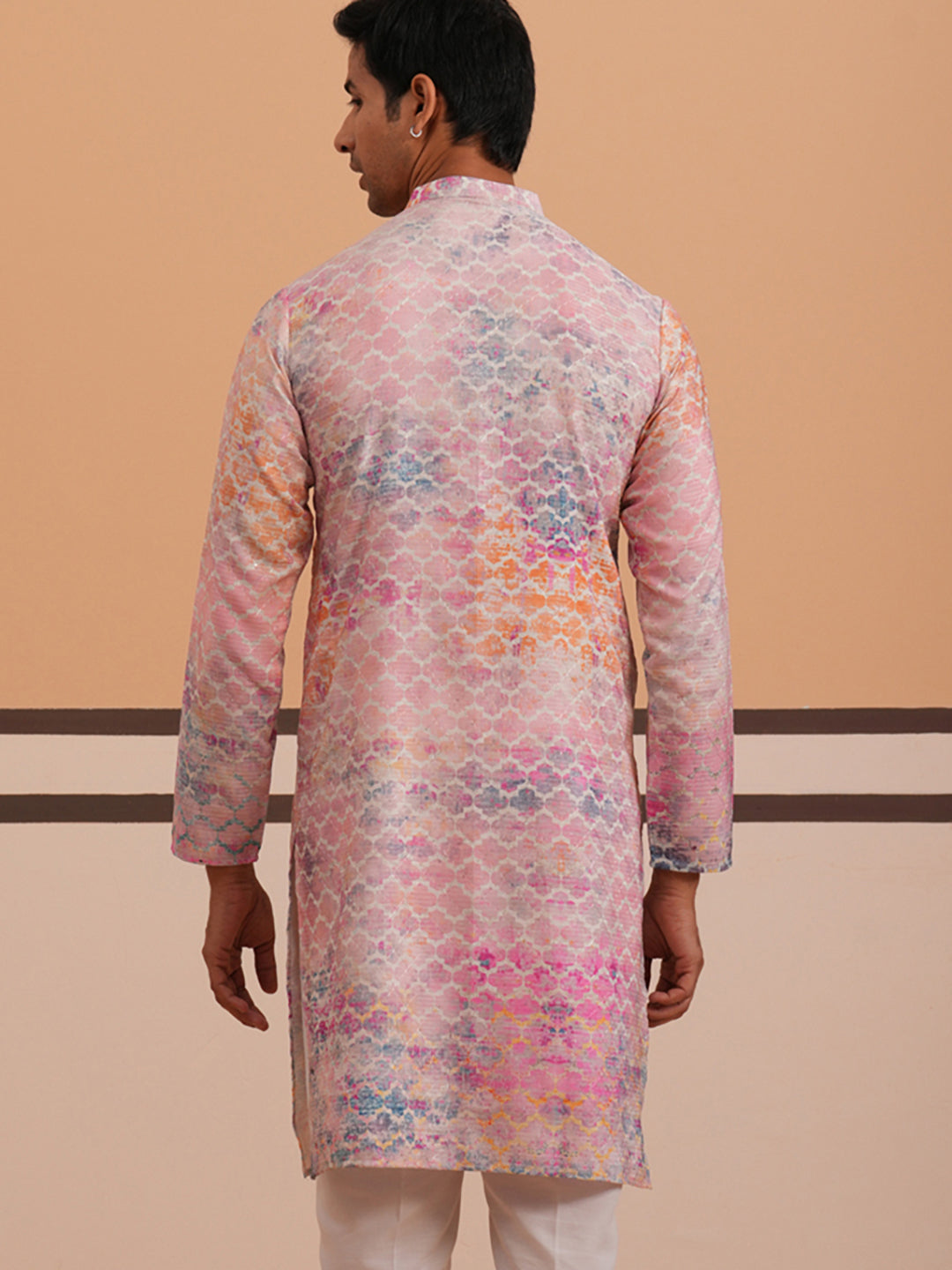 Abstract Printed & Embroidered Kurta ( 65KO 5364 Peach ) [FF] [Q-8]
