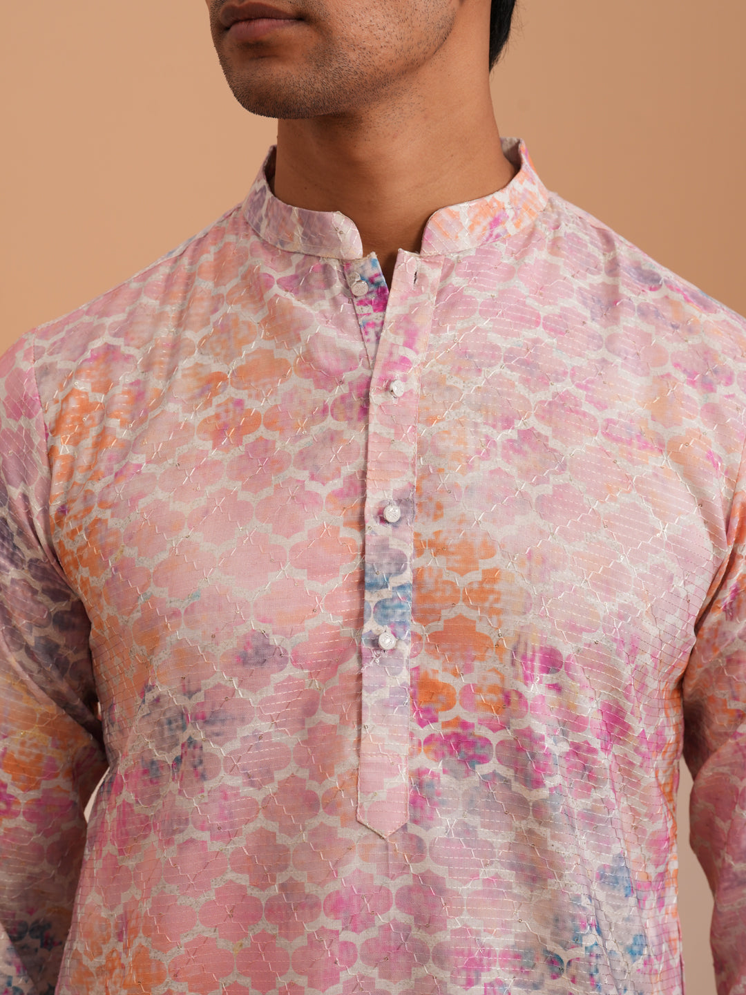 Abstract Printed & Embroidered Kurta ( 65KO 5364 Peach ) [FF] [Q-8]
