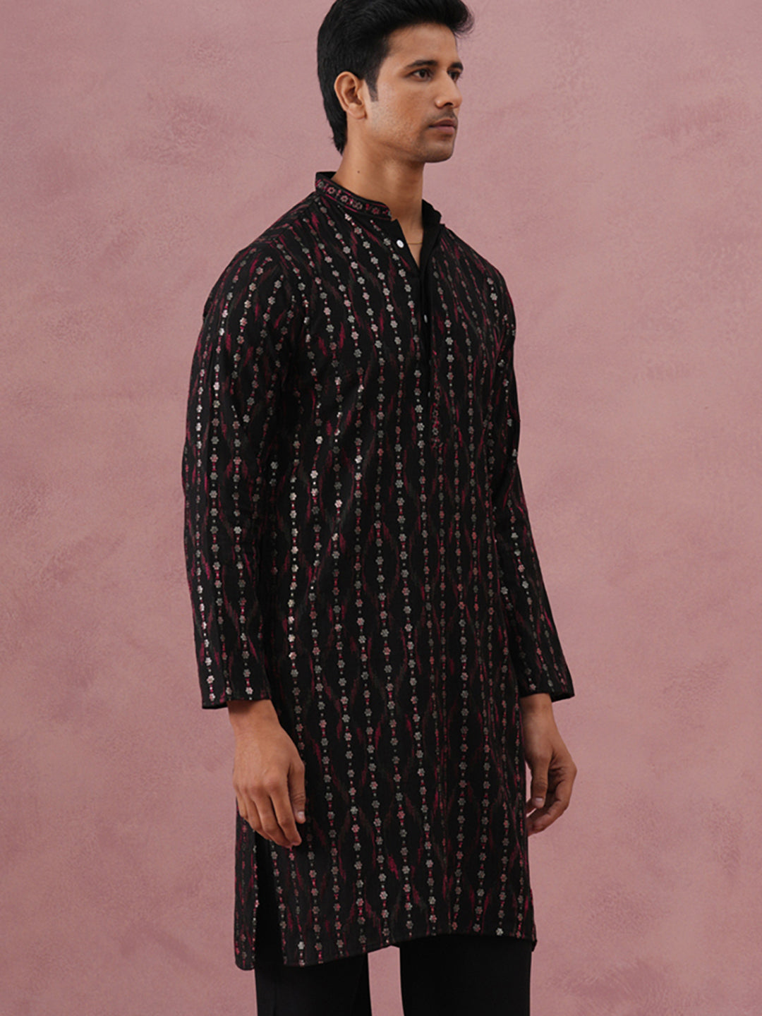 Silk Blend Embroidered Kurta for Men (65KO 5372 Black ) [FF] [B-1-2]
