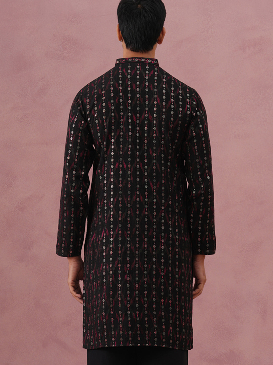 Silk Blend Embroidered Kurta for Men (65KO 5372 Black ) [FF] [B-1-2]