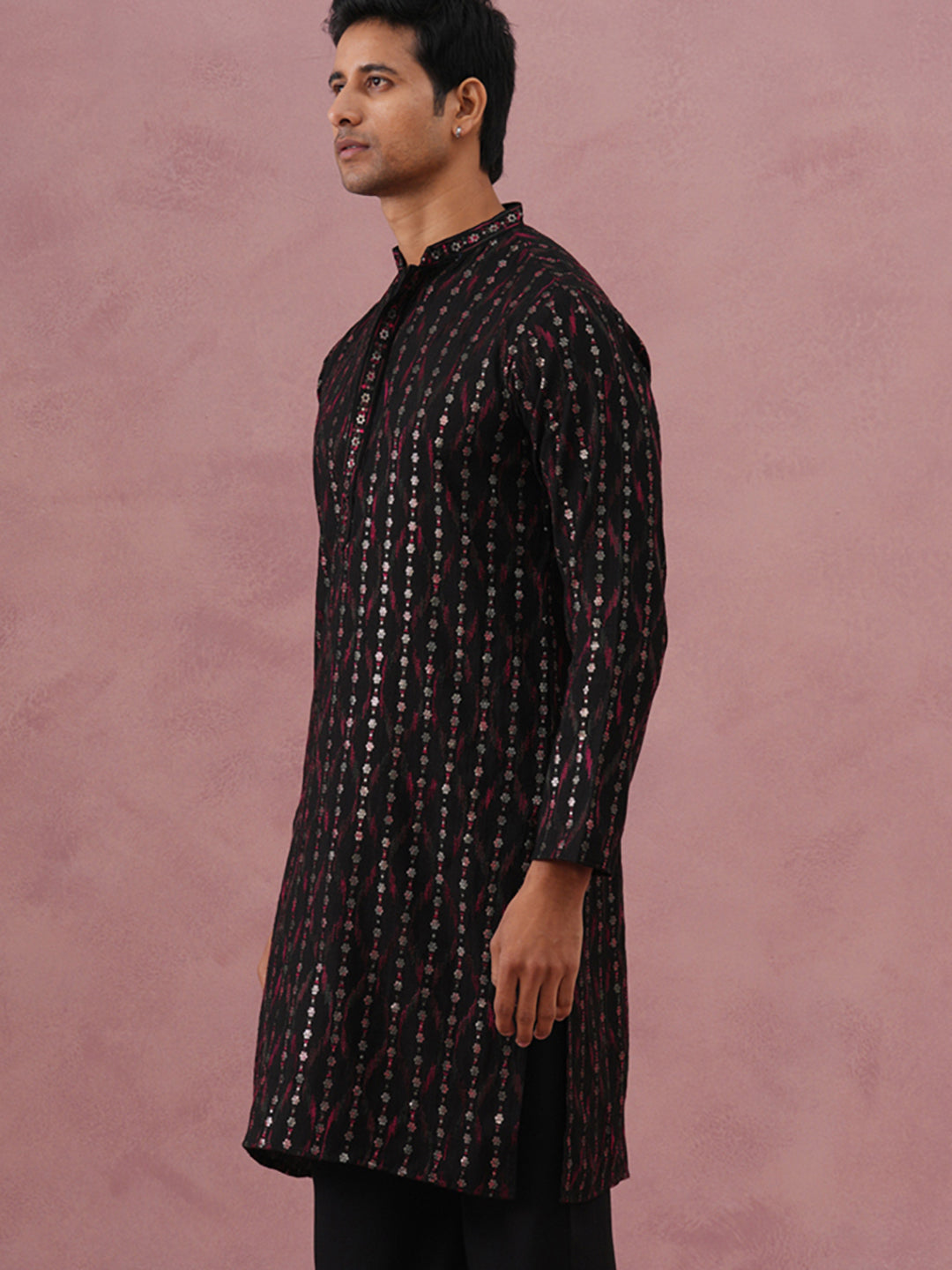 Silk Blend Embroidered Kurta for Men (65KO 5372 Black ) [FF] [B-1-2]