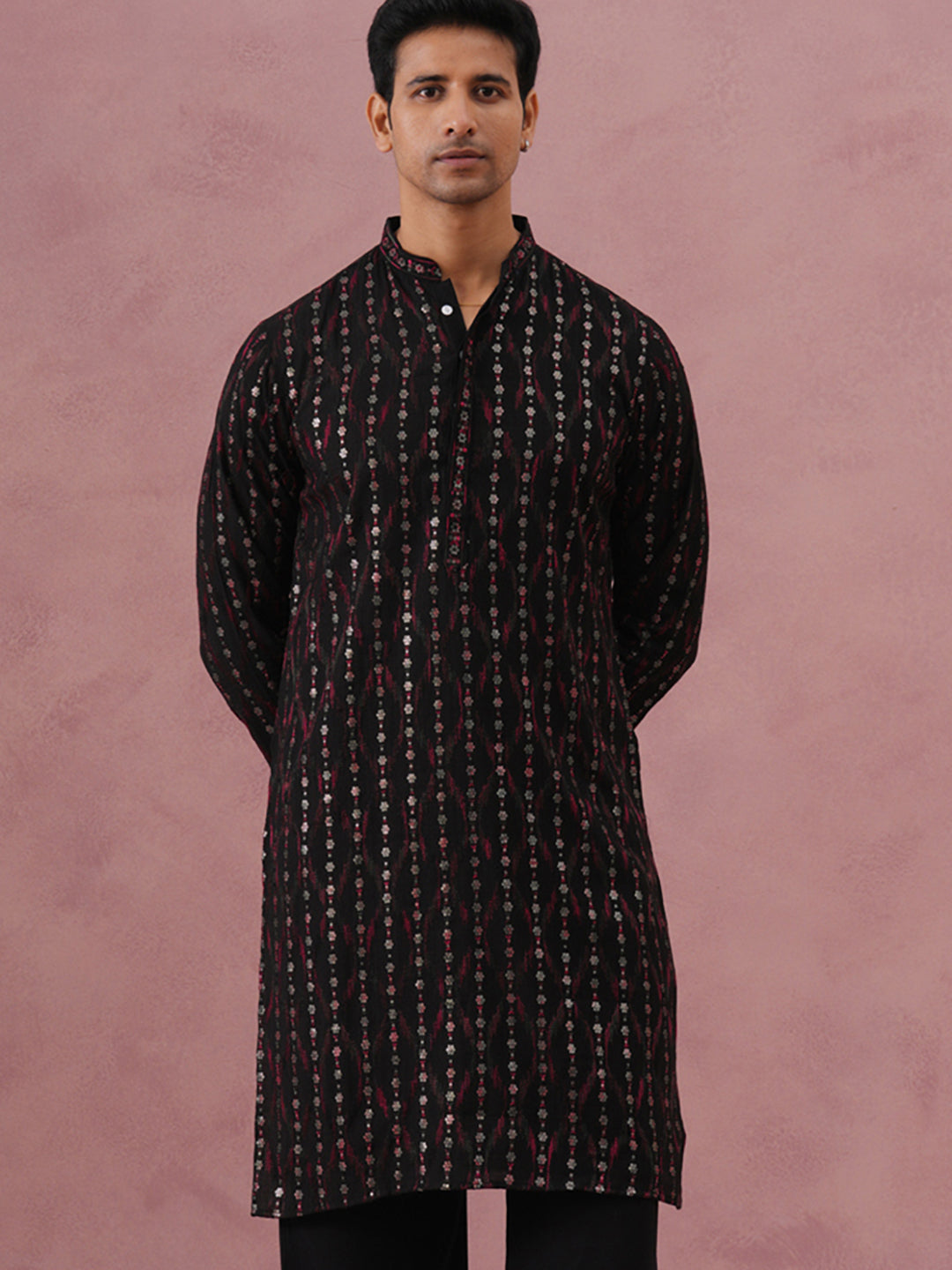 Silk Blend Embroidered Kurta for Men (65KO 5372 Black ) [FF] [B-1-2]