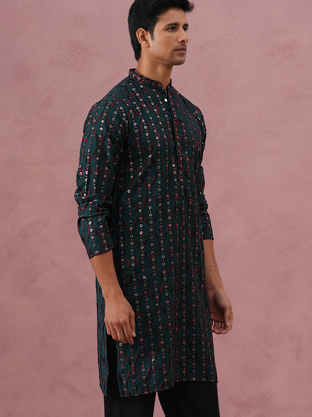 Silk Blend Embroidered Kurta for Men ( 65KO 5372 Olive ) [FF] [B-1-2]