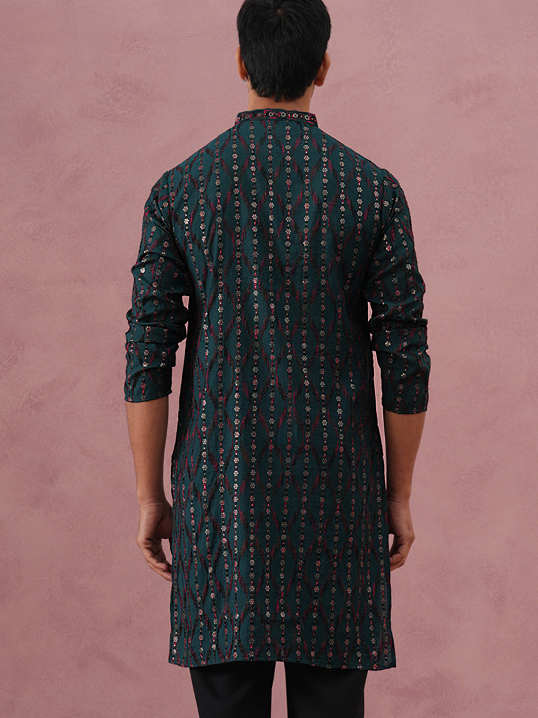 Silk Blend Embroidered Kurta for Men ( 65KO 5372 Olive ) [FF] [B-1-2]