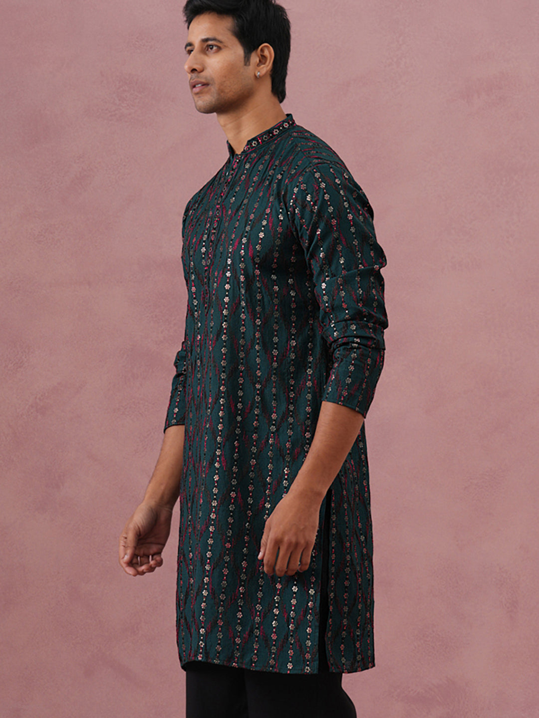 Silk Blend Embroidered Kurta for Men ( 65KO 5372 Olive ) [FF] [B-1-2]