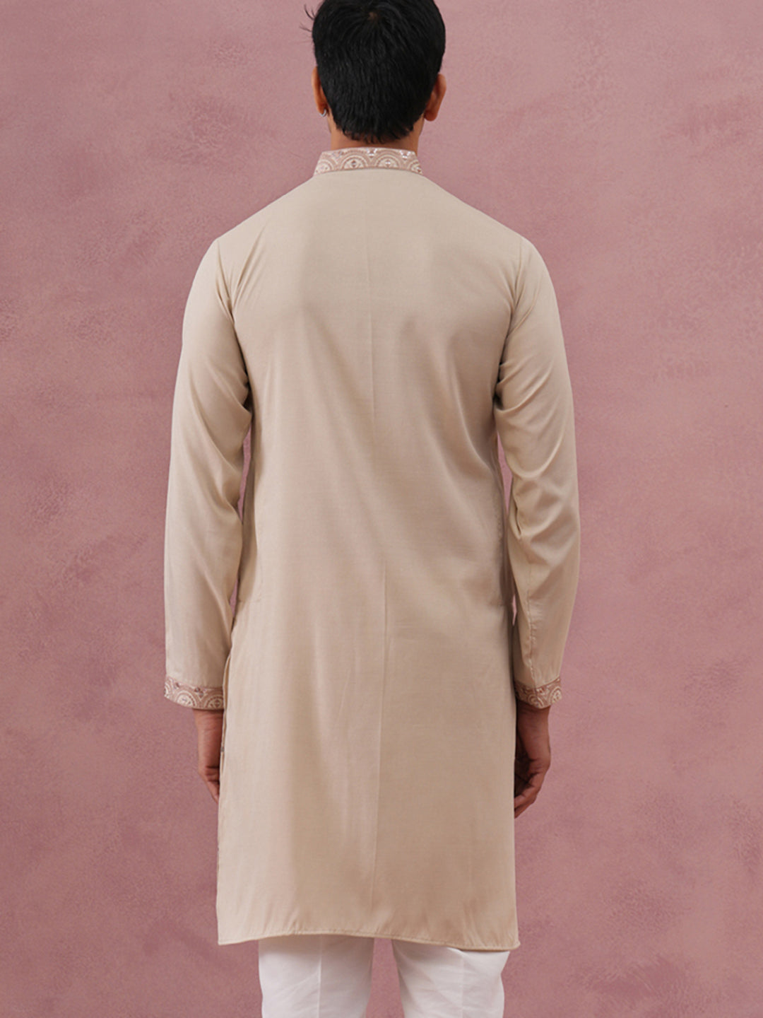 Silk Blend Embroidered Kurta for Men ( 65KO 5373 Cream ) [FF] [P-5]