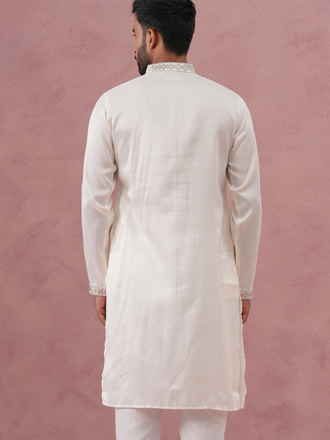 Silk Blend Embroidered Kurta for Men ( 65KO 5373 Off-White ) [FF] [P-5]