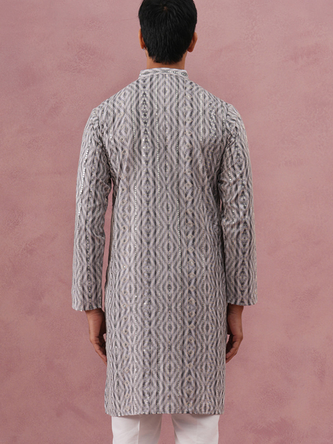 Grey Geometric Print & Sequin Kurta (65KO 5379 Grey ) [FF] [A-1-4]
