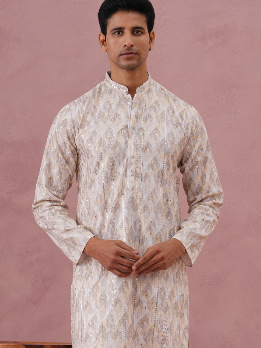 Peach Geometric Print & Sequin Kurta ( 65KO 5379 Peach ) [FF] [A-1-4]