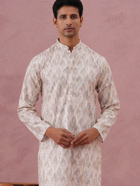 Peach Geometric Print & Sequin Kurta ( 65KO 5379 Peach ) [FF] [A-1-4]
