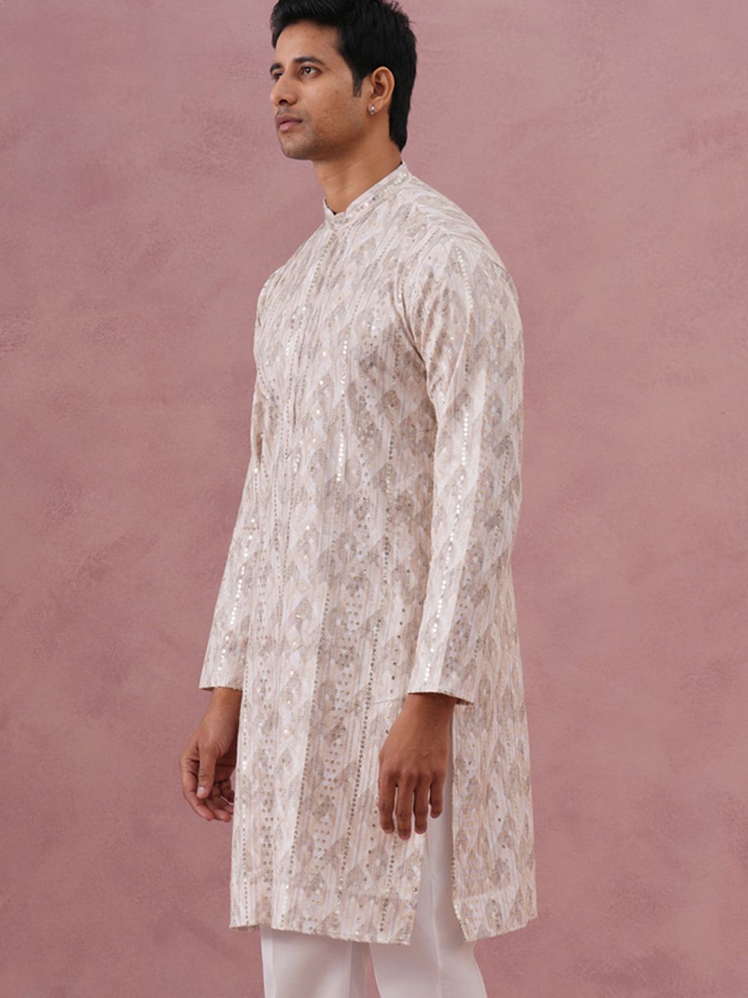 Peach Geometric Print & Sequin Kurta ( 65KO 5379 Peach ) [FF] [A-1-4]