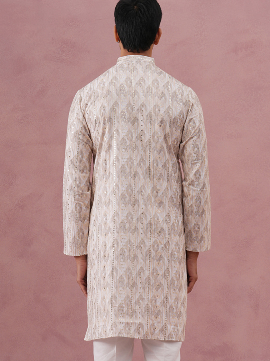 Peach Geometric Print & Sequin Kurta ( 65KO 5379 Peach ) [FF] [A-1-4]