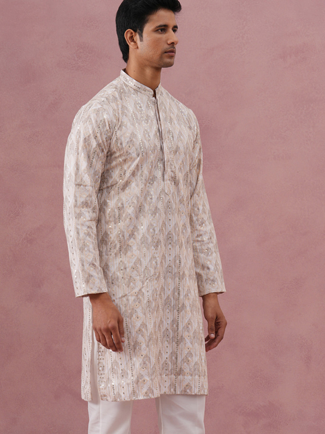 Peach Geometric Print & Sequin Kurta ( 65KO 5379 Peach ) [FF] [A-1-4]