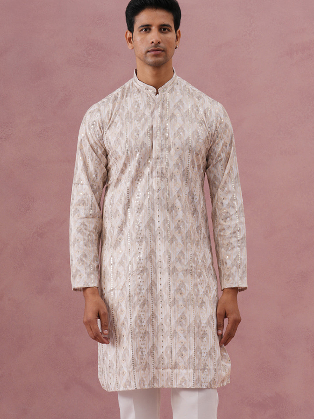 Peach Geometric Print & Sequin Kurta ( 65KO 5379 Peach ) [FF] [A-1-4]