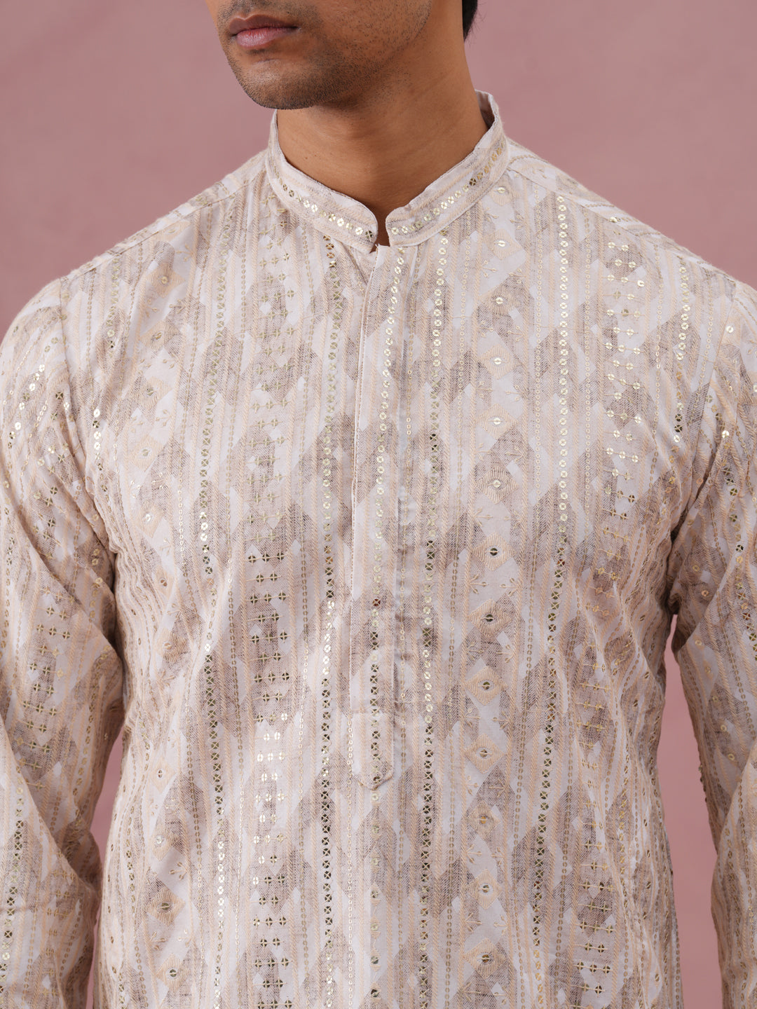 Peach Geometric Print & Sequin Kurta ( 65KO 5379 Peach ) [FF] [A-1-4]