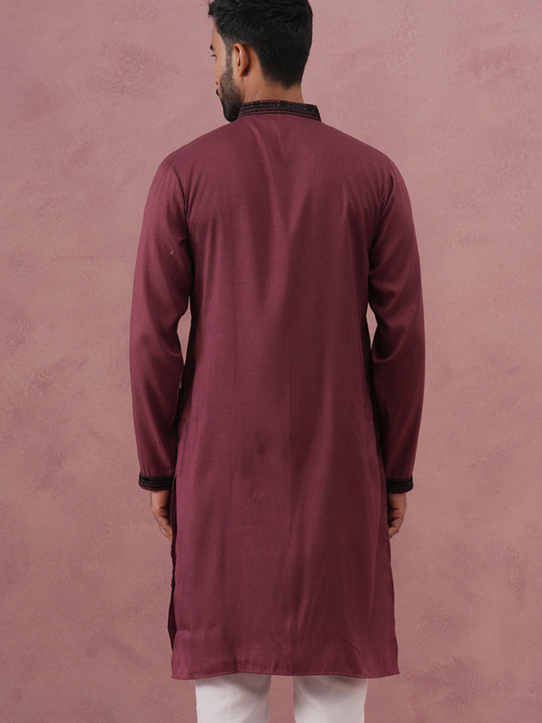 Wine Silk Blend Kurta with Black Geometric Embroidery ( 65KO 5380 Maroon ) [FF] [P-5]