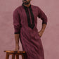 Wine Silk Blend Kurta with Black Geometric Embroidery ( 65KO 5380 Maroon ) [FF] [P-5]