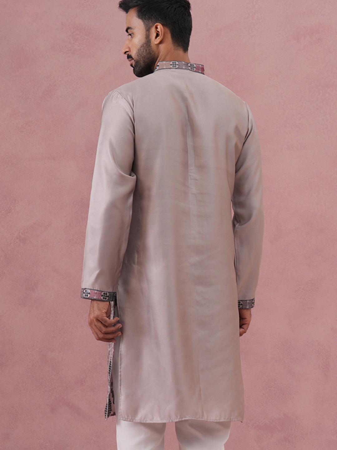 Grey Silk Blend Geometric Embroidered Kurta (65KO 5381 Grey ) [FF] [B-1-2]