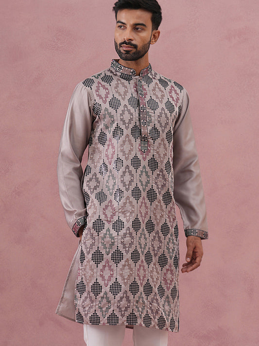 Grey Silk Blend Geometric Embroidered Kurta (65KO 5381 Grey ) [FF] [B-1-2]