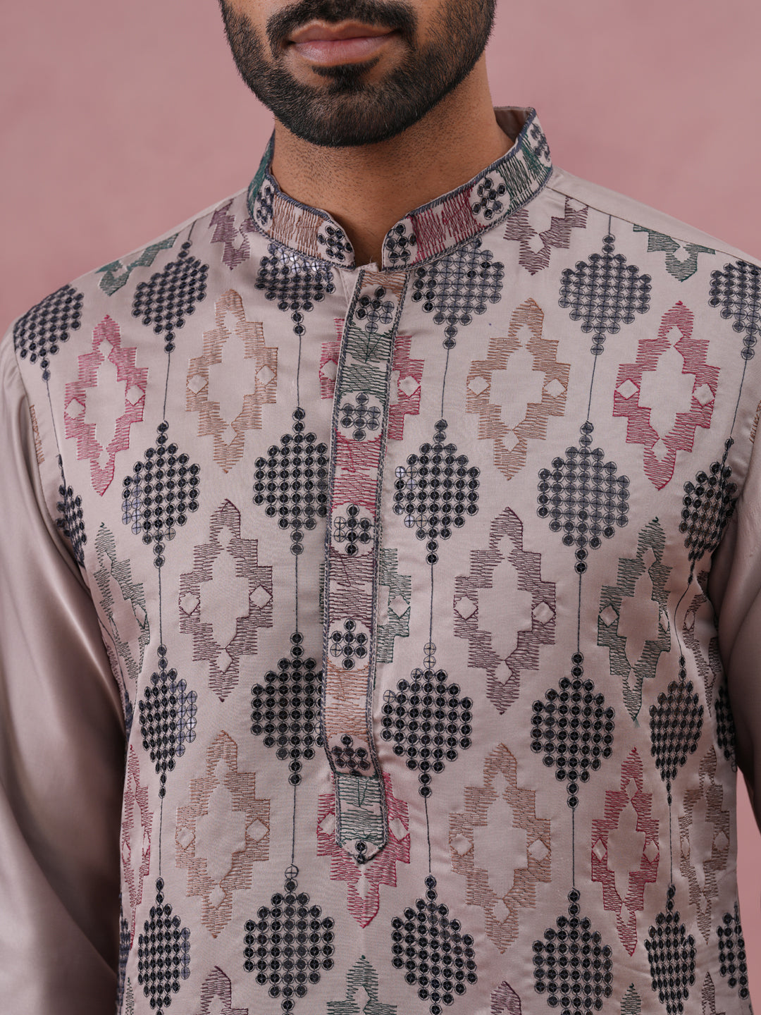 Grey Silk Blend Geometric Embroidered Kurta (65KO 5381 Grey ) [FF] [B-1-2]