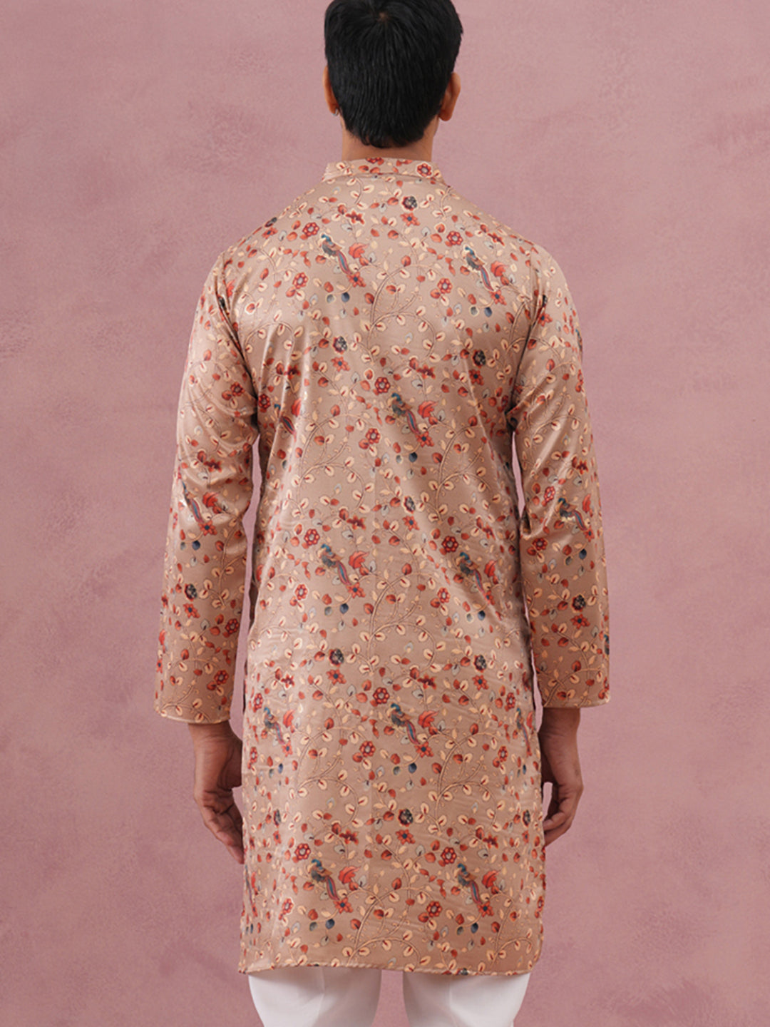 Floral Foil Printed Silk Blend Kurta ( 65KO 5382 Golden ) [FF] [A-1-4]