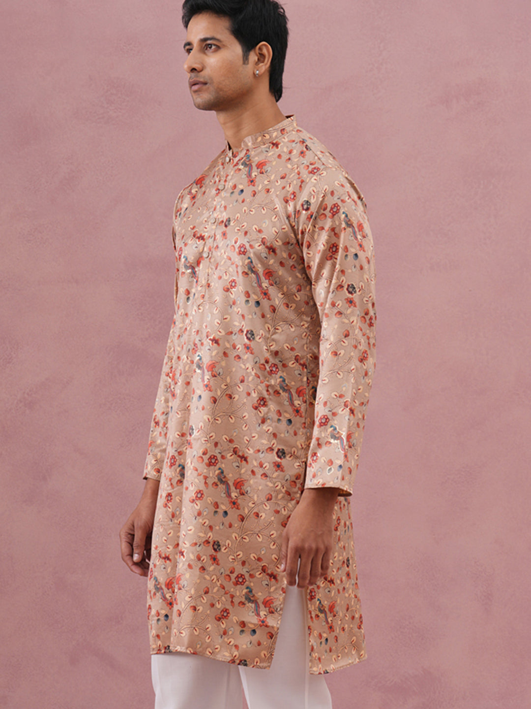 Floral Foil Printed Silk Blend Kurta ( 65KO 5382 Golden ) [FF] [A-1-4]