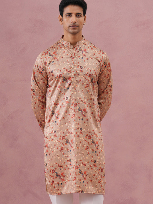 Floral Foil Printed Silk Blend Kurta ( 65KO 5382 Golden ) [FF] [A-1-4]