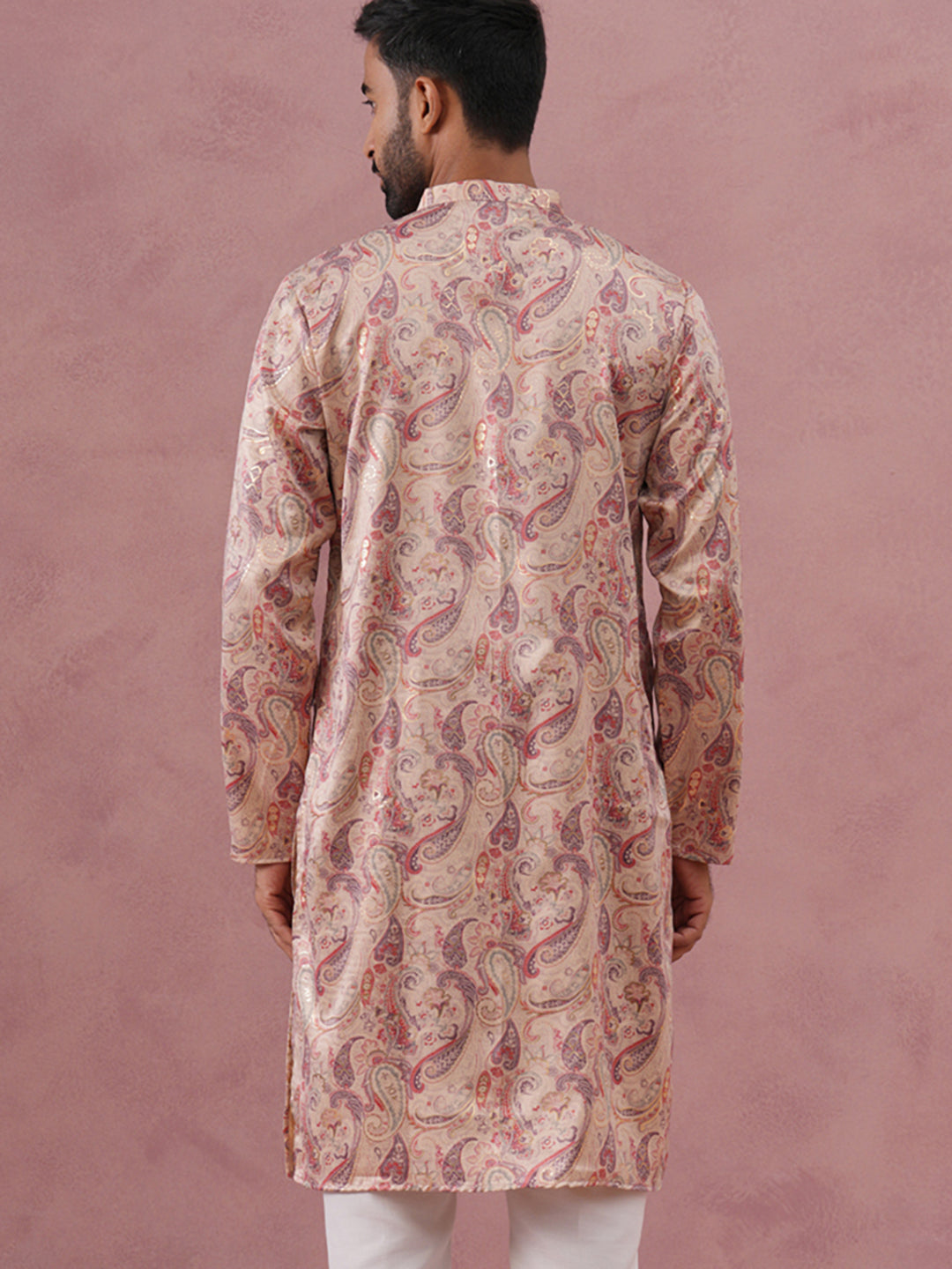 Paisley Foil Printed Silk Blend Kurta ( 65KO 5383 Cream ) [FF] [A-1-4]