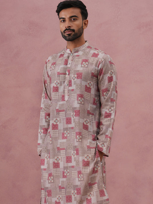 Abstract Printed Cotton Blend Kurta (65KO 5384 Brown ) [FF] [A-1-4]