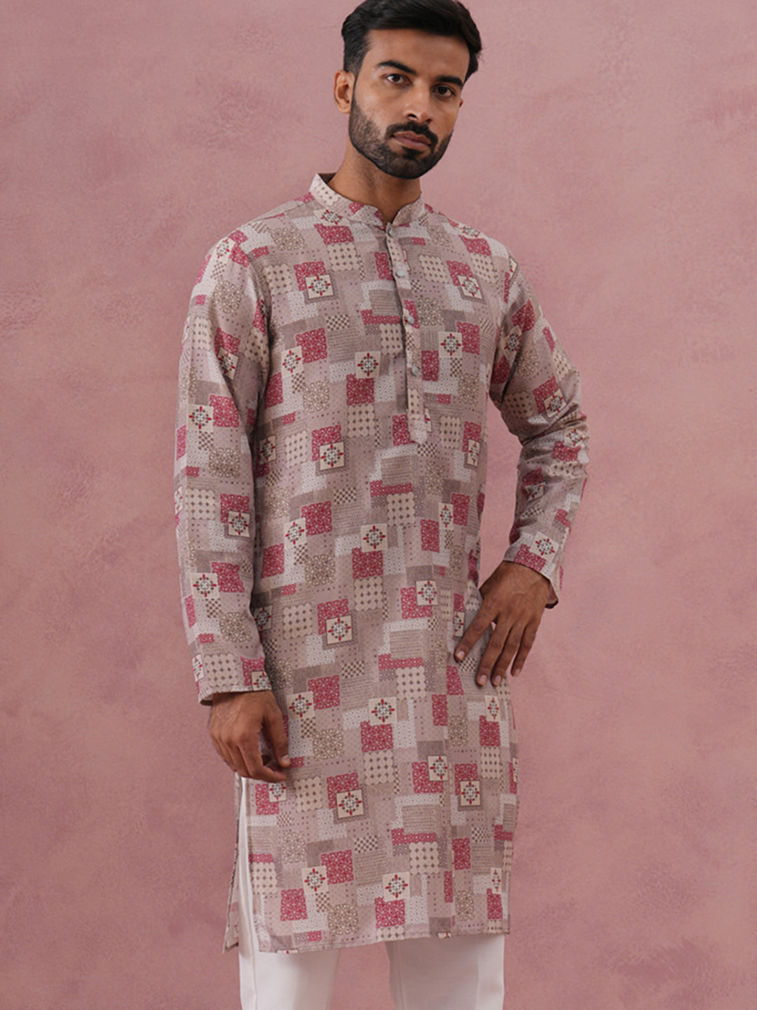 Abstract Printed Cotton Blend Kurta (65KO 5384 Brown ) [FF] [A-1-4]