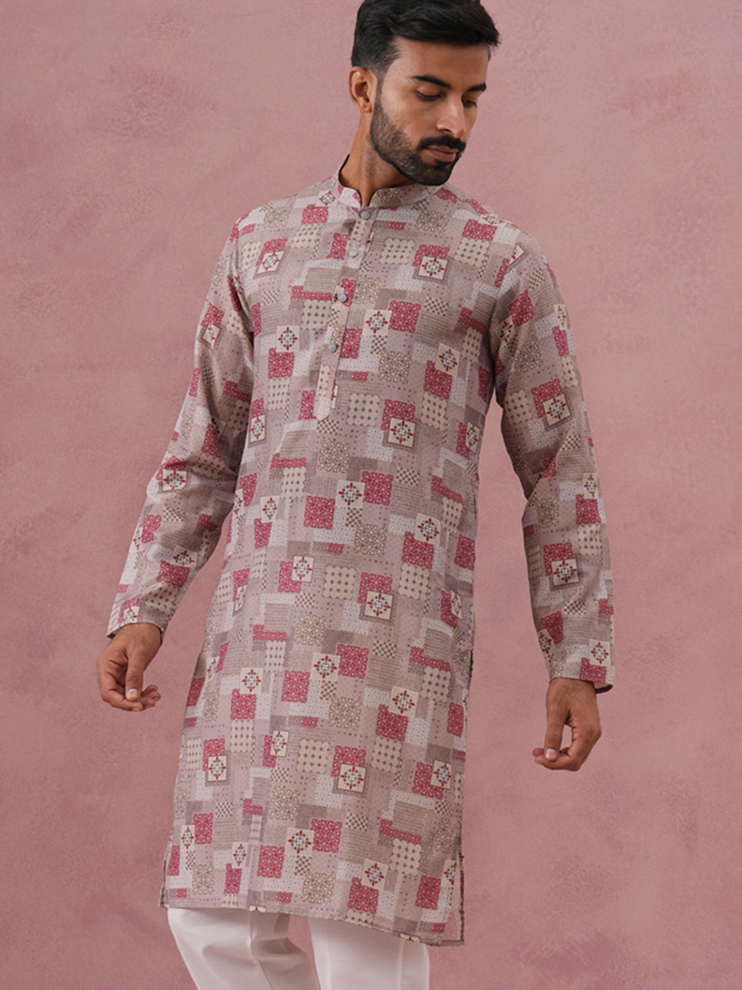 Abstract Printed Cotton Blend Kurta (65KO 5384 Brown ) [FF] [A-1-4]