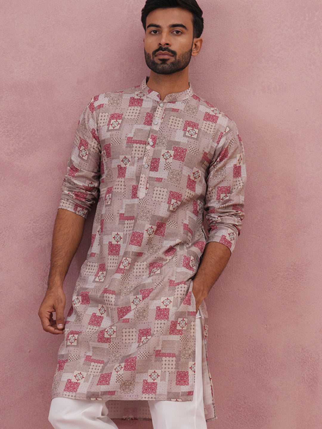 Abstract Printed Cotton Blend Kurta (65KO 5384 Brown ) [FF] [A-1-4]