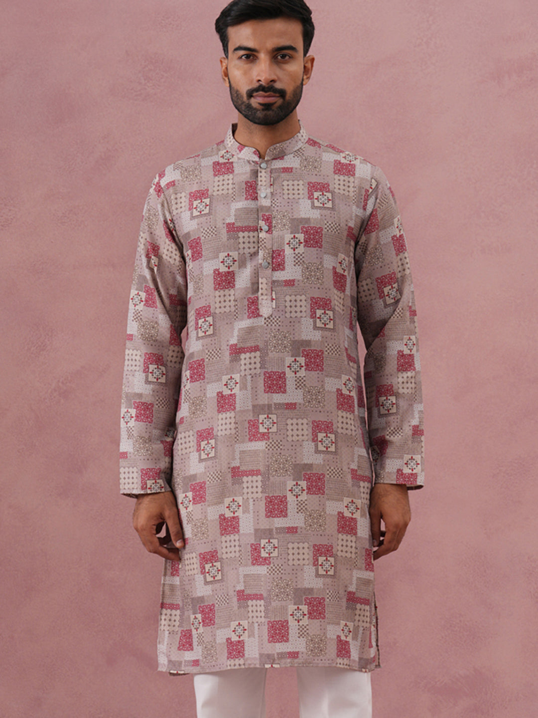 Abstract Printed Cotton Blend Kurta (65KO 5384 Brown ) [FF] [A-1-4]