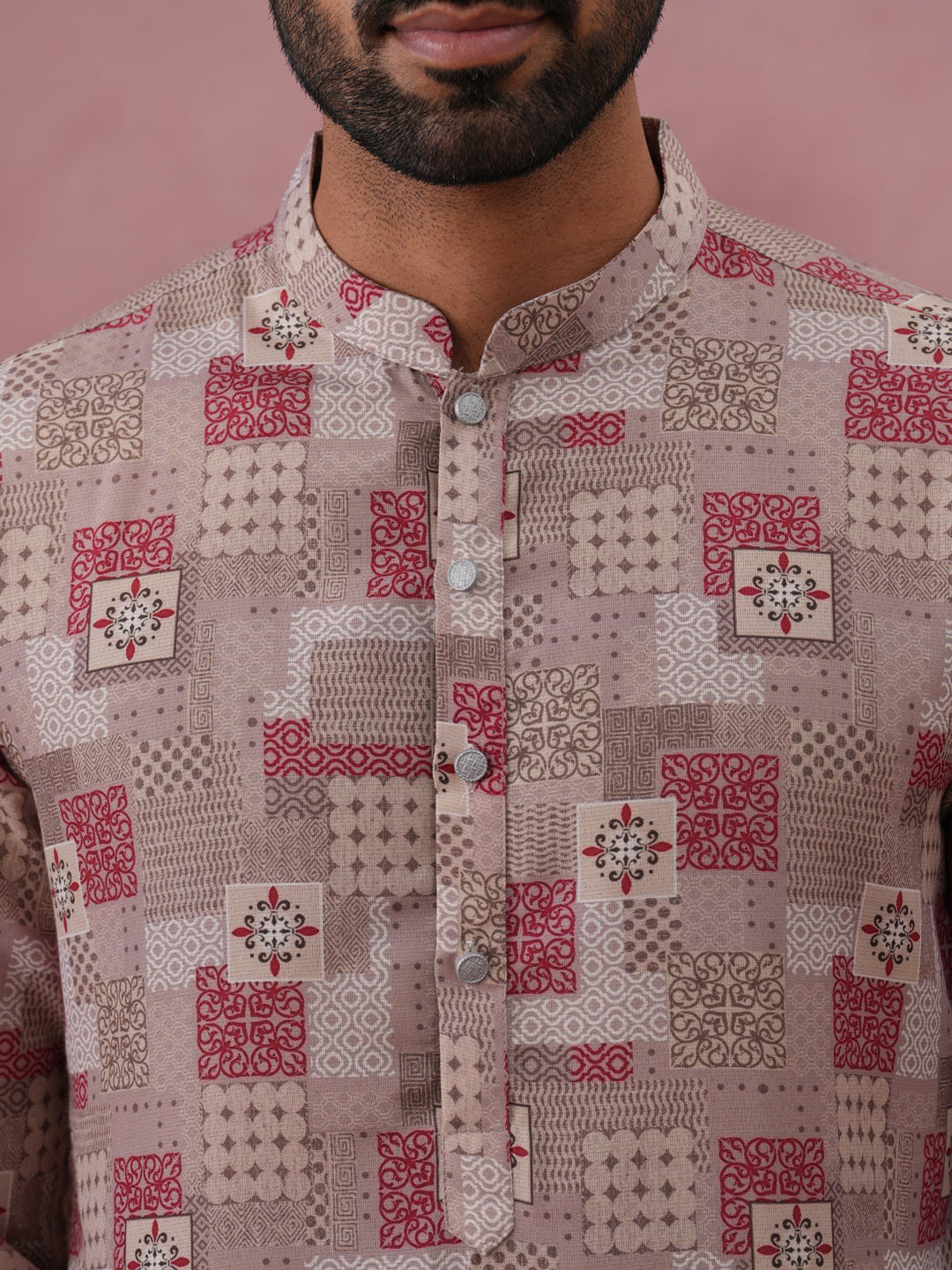 Abstract Printed Cotton Blend Kurta (65KO 5384 Brown ) [FF] [A-1-4]