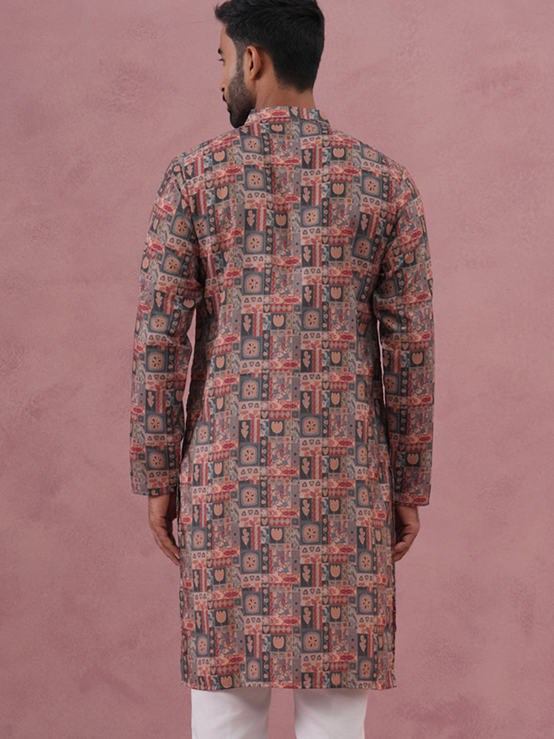 Abstract Printed Cotton Blend Kurta (65KO 5384 Grey ) [FF] [A-1-4]