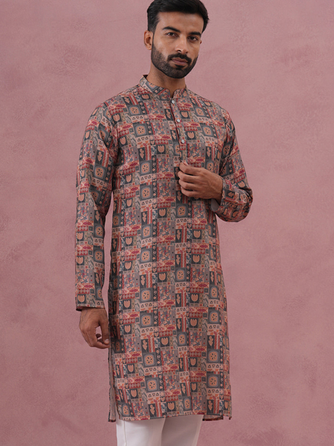 Abstract Printed Cotton Blend Kurta (65KO 5384 Grey ) [FF] [A-1-4]