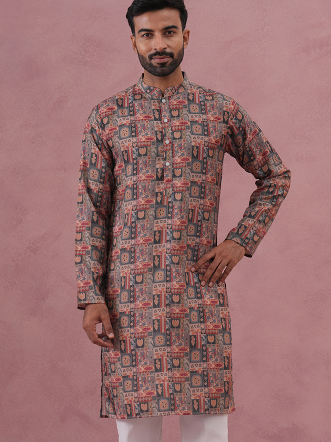 Abstract Printed Cotton Blend Kurta (65KO 5384 Grey ) [FF] [A-1-4]