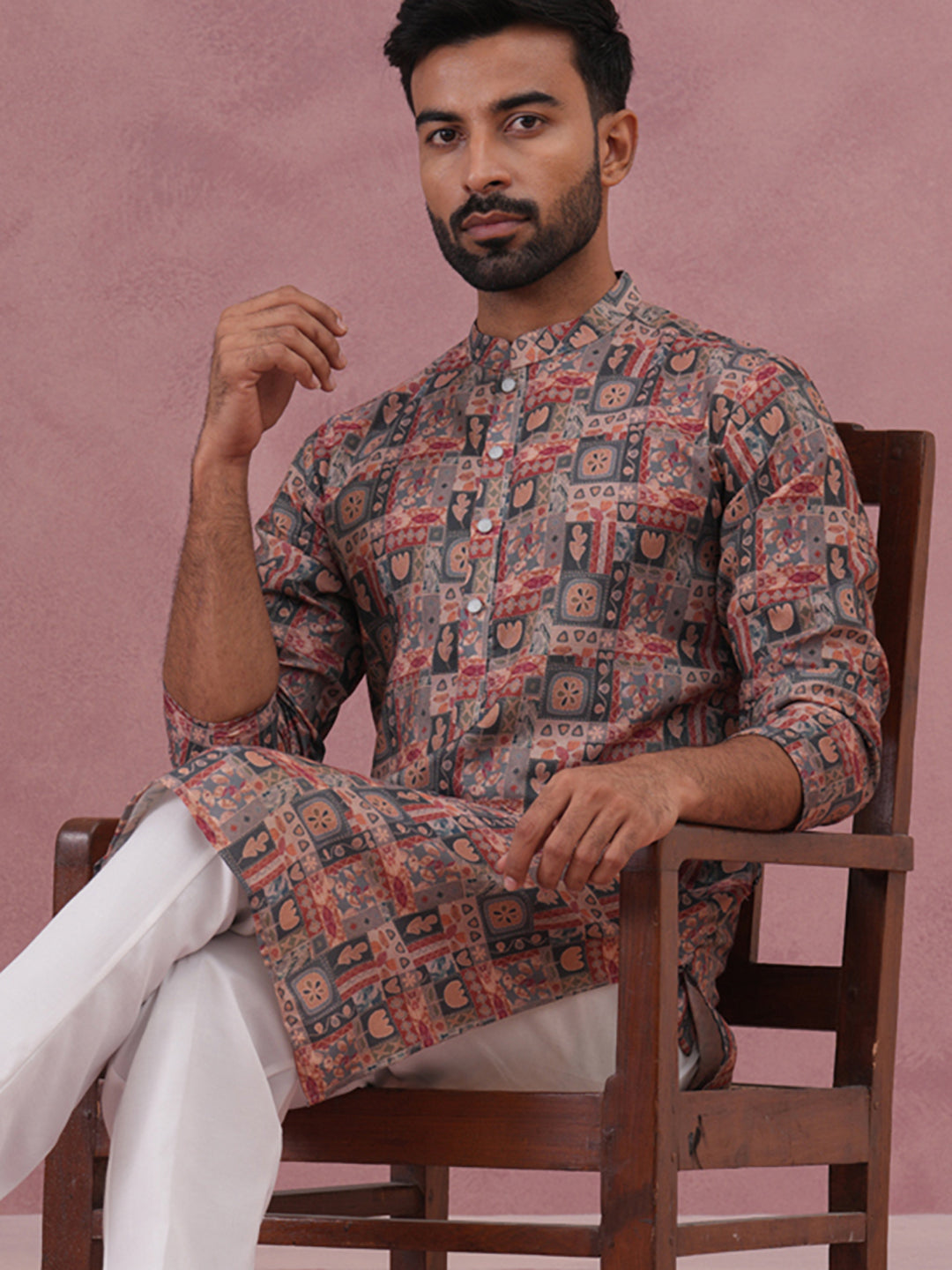 Abstract Printed Cotton Blend Kurta (65KO 5384 Grey ) [FF] [A-1-4]