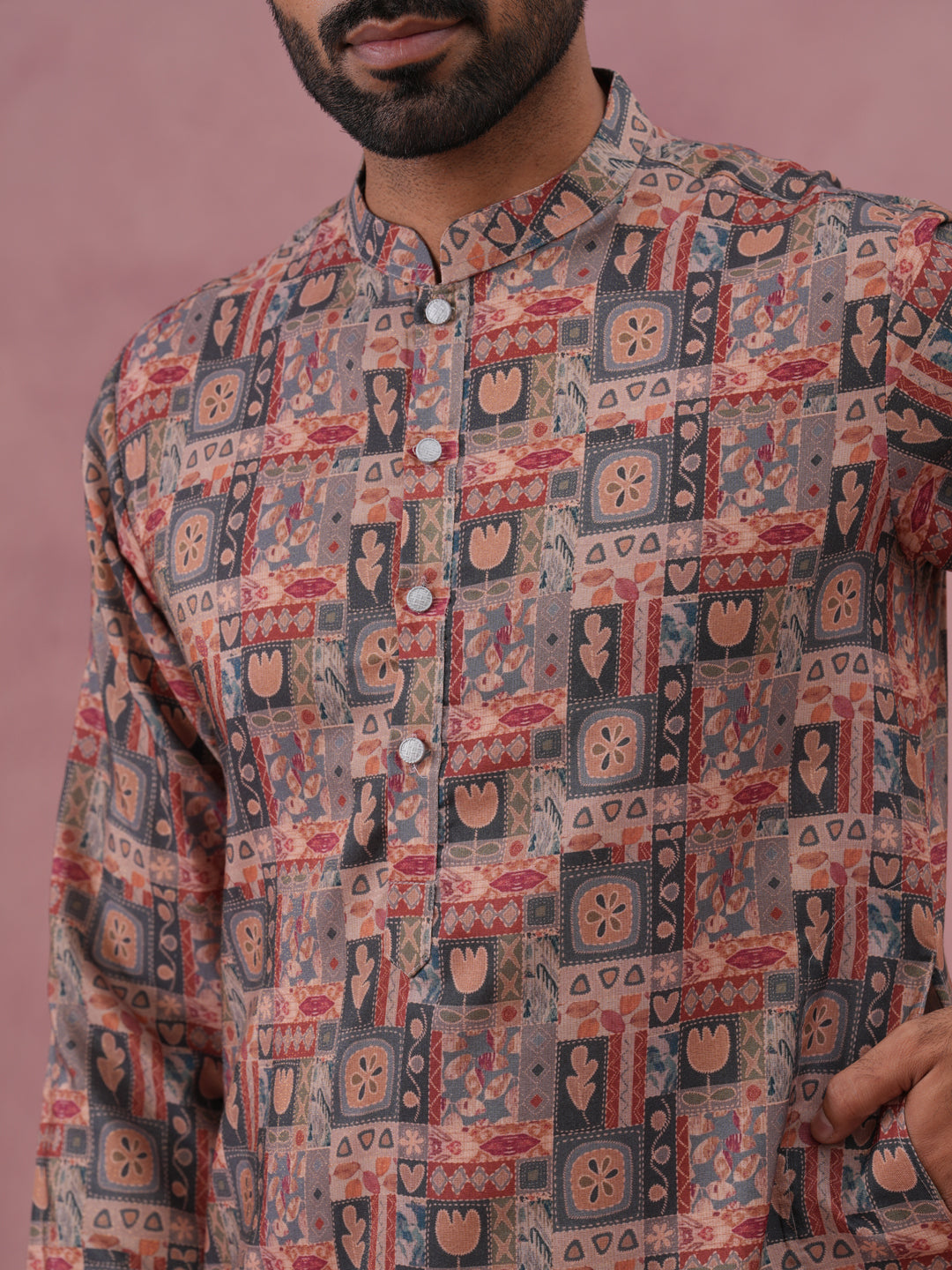 Abstract Printed Cotton Blend Kurta (65KO 5384 Grey ) [FF] [A-1-4]