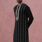 Black Silk Blend Kurta with Off White Geometric Embroidery (65KO 5385 Black ) [FF] [A-1-4]