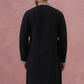 Black Silk Blend Kurta with Off White Geometric Embroidery (65KO 5385 Black ) [FF] [A-1-4]