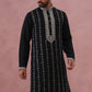 Black Silk Blend Kurta with Off White Geometric Embroidery (65KO 5385 Black ) [FF] [A-1-4]