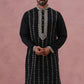 Black Silk Blend Kurta with Off White Geometric Embroidery (65KO 5385 Black ) [FF] [A-1-4]