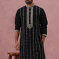Black Silk Blend Kurta with Off White Geometric Embroidery (65KO 5385 Black ) [FF] [A-1-4]