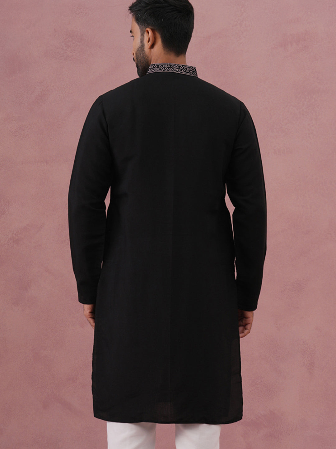 Black Silk Blend Embroidered Kurta (65KO 5386 Black ) [FF] [A-1-4]