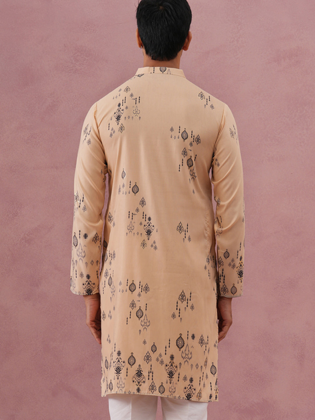 Men's Foil Printed Festive Kurta (65KO 5388 Beige ) [FF] [A-1-4]