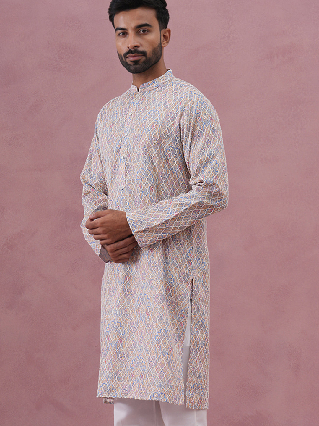 Traditional Cotton Blend Embroidered Kurta (65KO 5389 Multi ) [FF] [A-1-4]