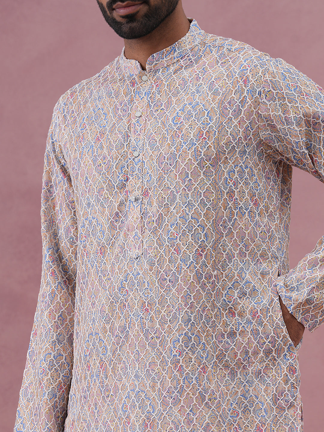 Traditional Cotton Blend Embroidered Kurta (65KO 5389 Multi ) [FF] [A-1-4]